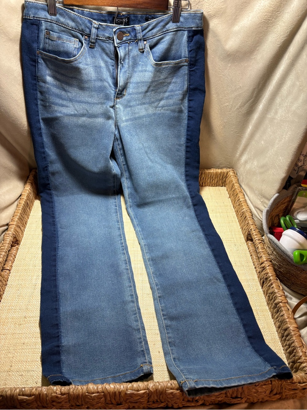 Jones New York Lexington Straight Jeans 10 Two Tone Side Stripe Stretch Denim